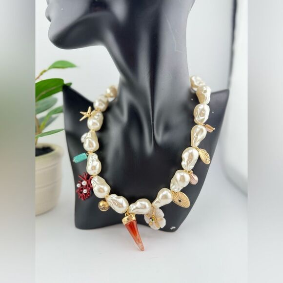 Statement Baroque Pearl Charm Necklace - Bold, Artistic & Unique - Picture 10 of 11